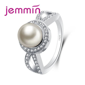 Round Pearl Small Rhinestone 925 Sterling Silver Ring