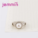 Round Pearl Small Rhinestone 925 Sterling Silver Ring