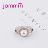 Round Pearl Small Rhinestone 925 Sterling Silver Ring