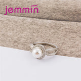 Round Pearl Small Rhinestone 925 Sterling Silver Ring