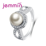 Round Pearl Small Rhinestone 925 Sterling Silver Ring