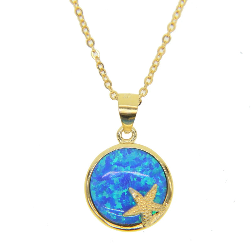Beach Sea Star Necklace Pendant 925 Sterling Silver Opal Gem Jewelry