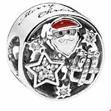 925 Silver Christmas Wine Glass Beads Santa Claus Bracelet DIY Natural
