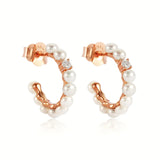 Laya 925 Silver C Arc Pearl Drop Earrings Wedding Jewelry