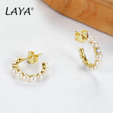 Laya 925 Silver C Arc Pearl Drop Earrings Wedding Jewelry
