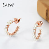 Laya 925 Silver C Arc Pearl Drop Earrings Wedding Jewelry