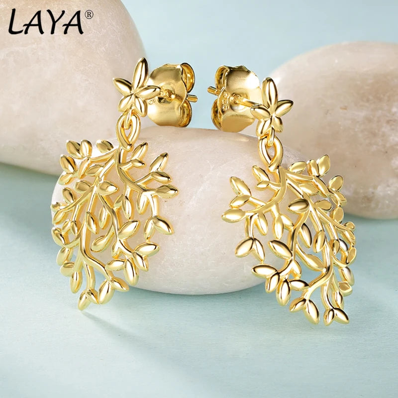 Laya 925 Sterling Silver Leaf Drop Earrings For Women Jewelry