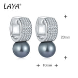 Laya 925 Sterling Silver Pearl CZ Earrings Wedding Jewelry