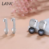Laya 925 Sterling Silver Pearl CZ Earrings Wedding Jewelry