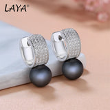 Laya 925 Sterling Silver Pearl CZ Earrings Wedding Jewelry