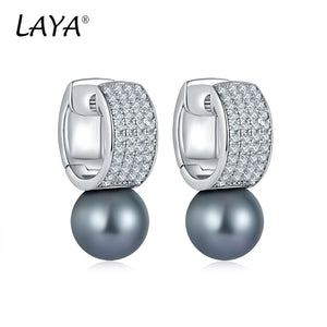 Laya 925 Sterling Silver Pearl CZ Earrings Wedding Jewelry
