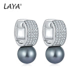 Laya 925 Sterling Silver Pearl CZ Earrings Wedding Jewelry