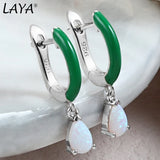 Laya 925 Silver Crystal Drop Earrings For Women Enamel