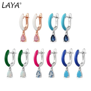 Laya 925 Silver Crystal Drop Earrings For Women Enamel
