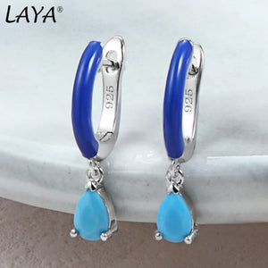 Laya 925 Silver Crystal Drop Earrings For Women Enamel