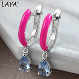 Laya 925 Silver Crystal Drop Earrings For Women Enamel