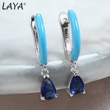 Laya 925 Silver Crystal Drop Earrings For Women Enamel