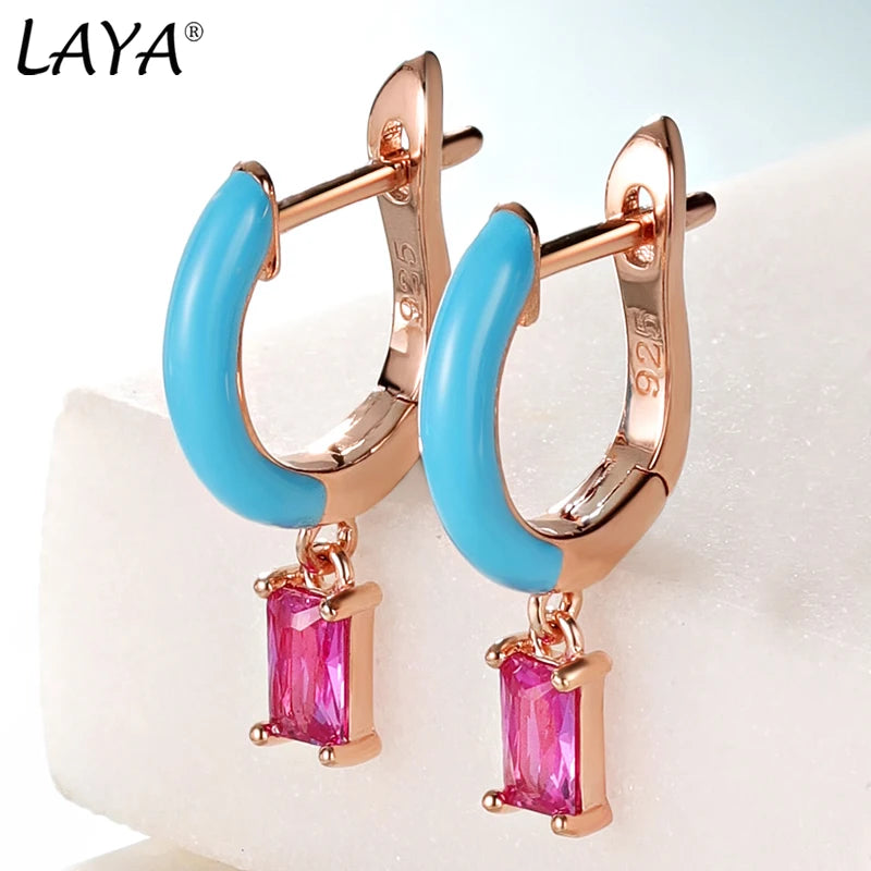 Laya 925 Silver Colored Crystal Drop Earrings Women Charm Jewelry