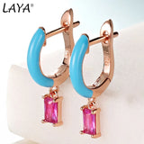 Laya 925 Silver Colored Crystal Drop Earrings Women Charm Jewelry