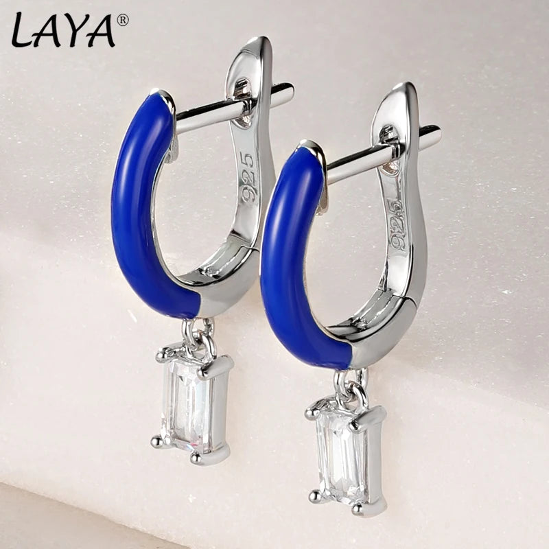 Laya 925 Silver Colored Crystal Drop Earrings Women Charm Jewelry
