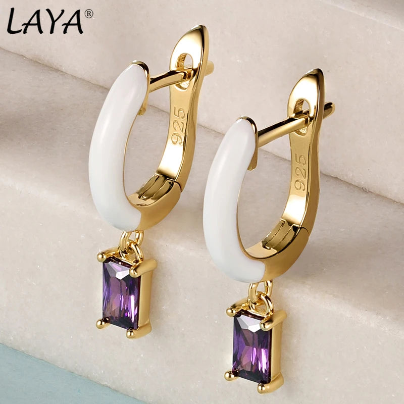 Laya 925 Silver Colored Crystal Drop Earrings Women Charm Jewelry