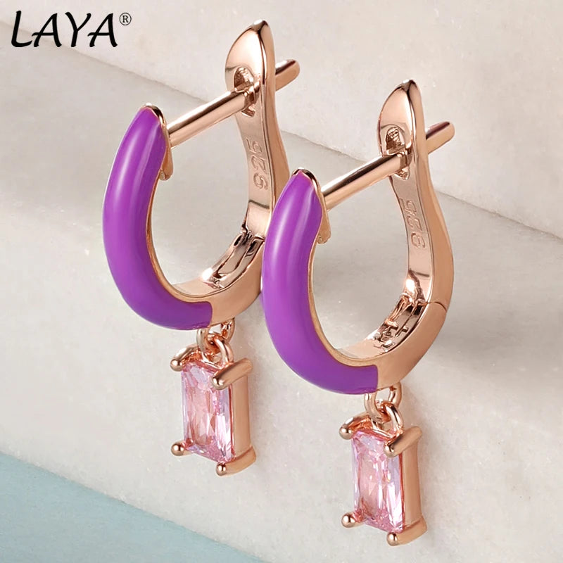 Laya 925 Silver Colored Crystal Drop Earrings Women Charm Jewelry