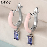 Laya 925 Silver Colored Crystal Drop Earrings Women Charm Jewelry