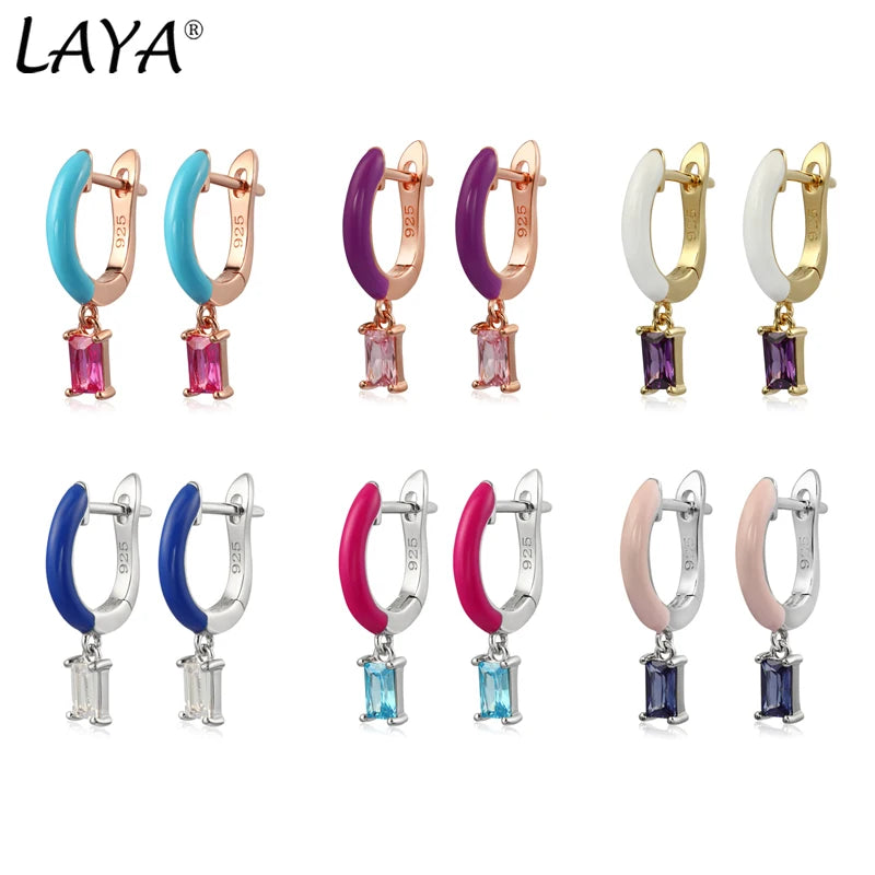 Laya 925 Silver Colored Crystal Drop Earrings Women Charm Jewelry