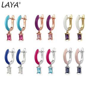 Laya 925 Silver Colored Crystal Drop Earrings Women Charm Jewelry