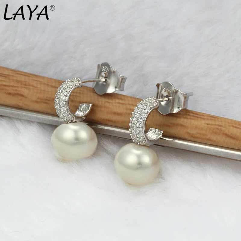 925 Silver Zircon Pearl Earrings for Women
