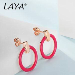 Laya 925 Silver Enamel Jewelry Pink Earrings for Women