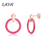 Laya 925 Silver Enamel Jewelry Pink Earrings for Women