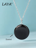 Laya 925 Sterling Silver Enamel Round Necklace Women Wedding Jewelry