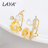 Laya 925 Silver Zircon Shell Pearl Flower Earrings for Women