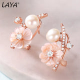 Laya 925 Silver Zircon Shell Pearl Flower Earrings for Women