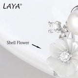 Laya 925 Silver Zircon Shell Pearl Flower Earrings for Women
