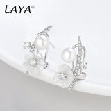 Laya 925 Silver Zircon Shell Pearl Flower Earrings for Women