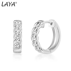 Sterling Silver Retro Chain Hoop Earrings