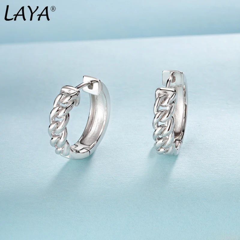 Sterling Silver Retro Chain Hoop Earrings