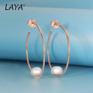 925 Silver Hoop Earrings with Natural Pearl Beads