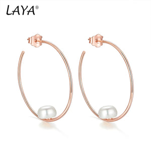 925 Silver Hoop Earrings with Natural Pearl Beads