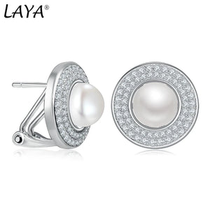 Laya Pearl Earrings 925 Silver Zirconia Studs