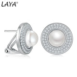 Laya Pearl Earrings 925 Silver Zirconia Studs