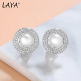 Laya Pearl Earrings 925 Silver Zirconia Studs