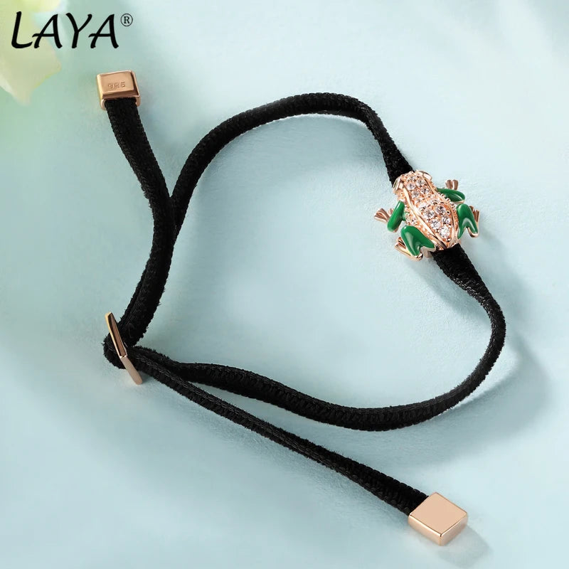 925 Silver CZ Enamel Frog Bracelet For Women