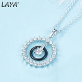 Laya 925 Sterling Silver CZ Enamel Circle Necklace for Women
