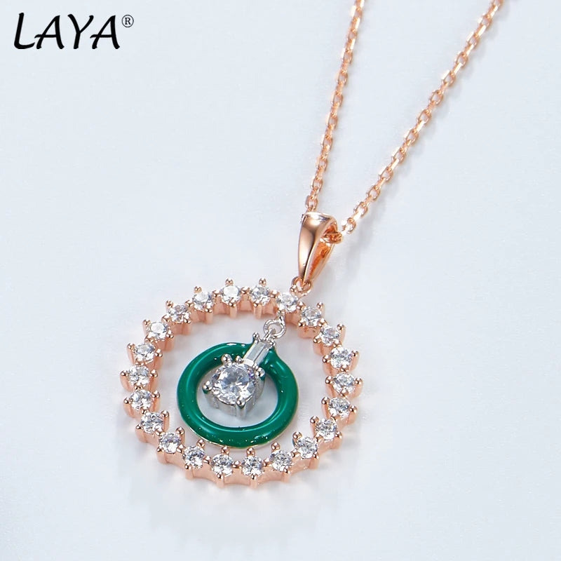 Laya 925 Sterling Silver CZ Enamel Circle Necklace for Women