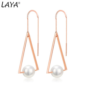 Laya Shell Pearl Drop Earrings 925 Sterling Silver Geometric Triangle Jewelry