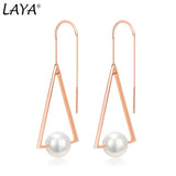 Laya Shell Pearl Drop Earrings 925 Sterling Silver Geometric Triangle Jewelry