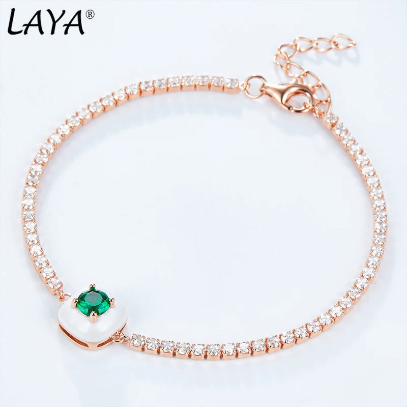925 Sterling Silver Zircon Enamel Bracelet Retro Style